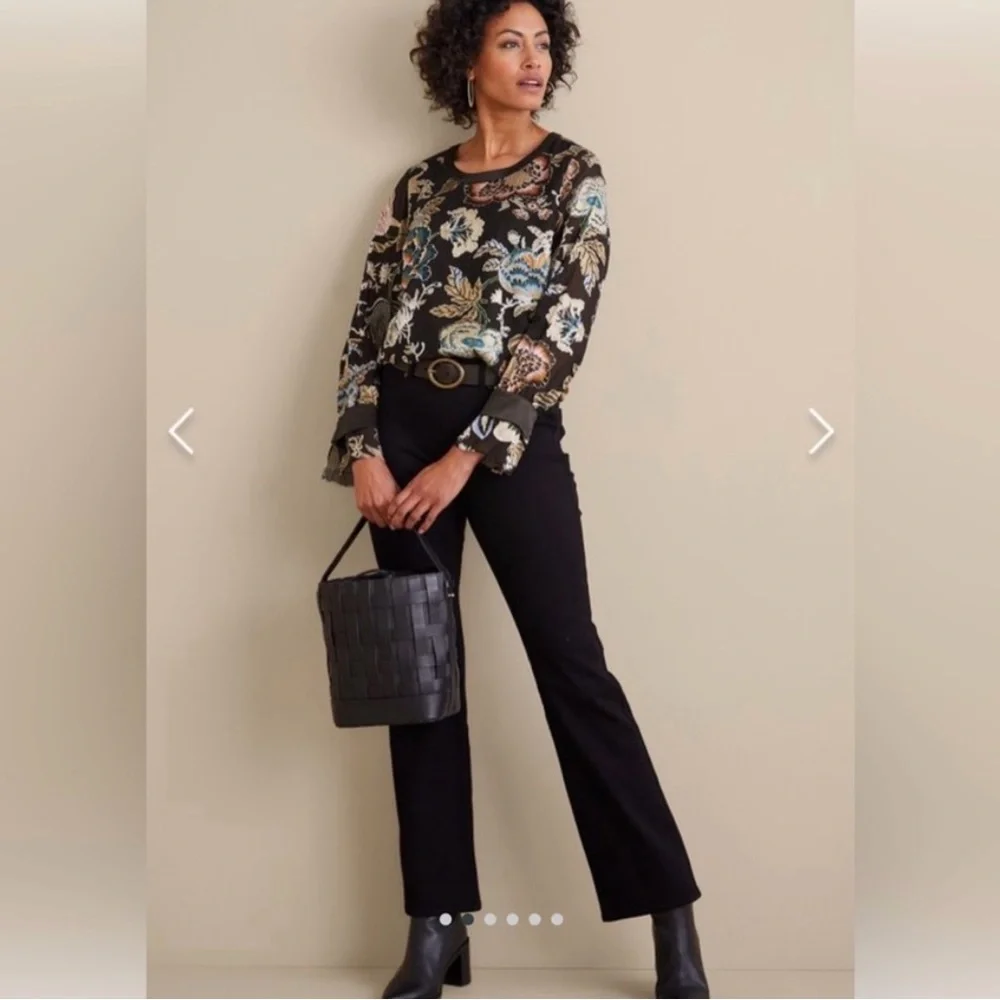 Soft Surroundings Deanna Floral Black Blouse Multifloral Medium - Picture 4 of 16